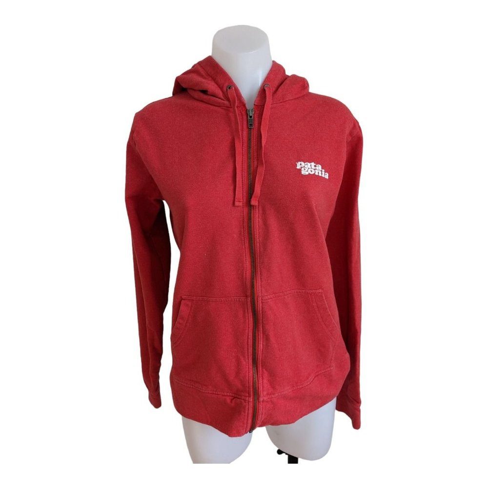 Pantagonia Size Small Zip Up Hoodie Hooded Jacket Red Cotton Blend Long Sleeves - Picture 2 of 11